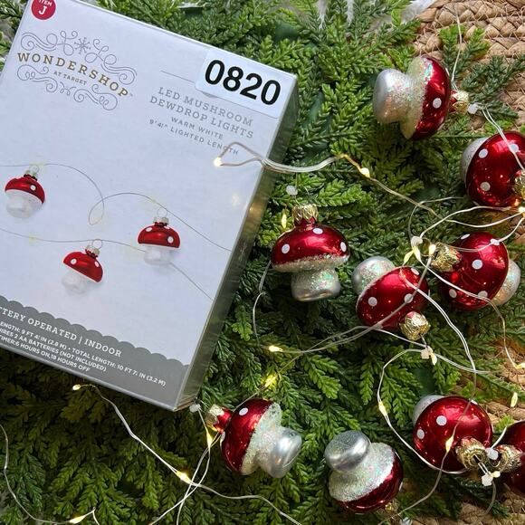 Mushroom Dewdrop Lights LED Red Warm White String Timer Battery Operated - Picture 1 of 9